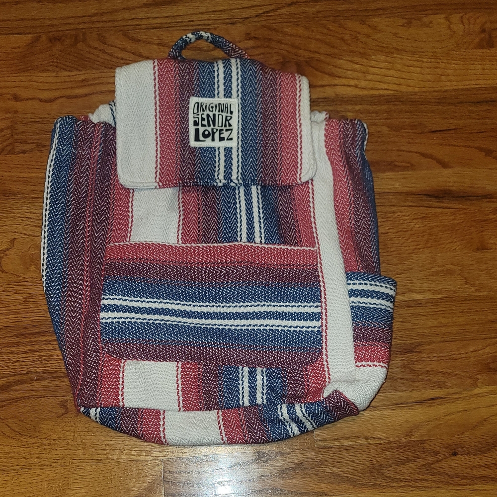 Señor Lopez Striped Backpack - Red, Blue, and White